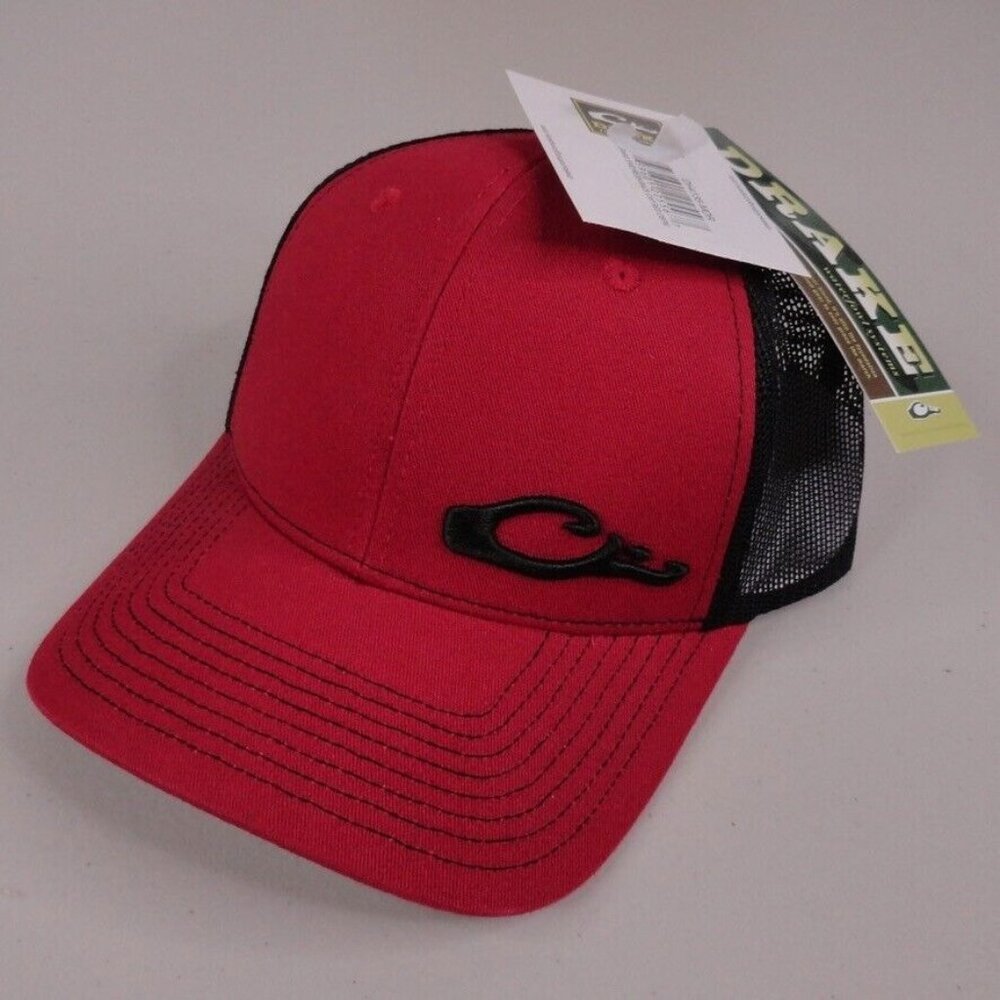 Drake Waterfowl Hat Red Black Enid Mesh Snapback Trucker Cap Mens NWT DH4135